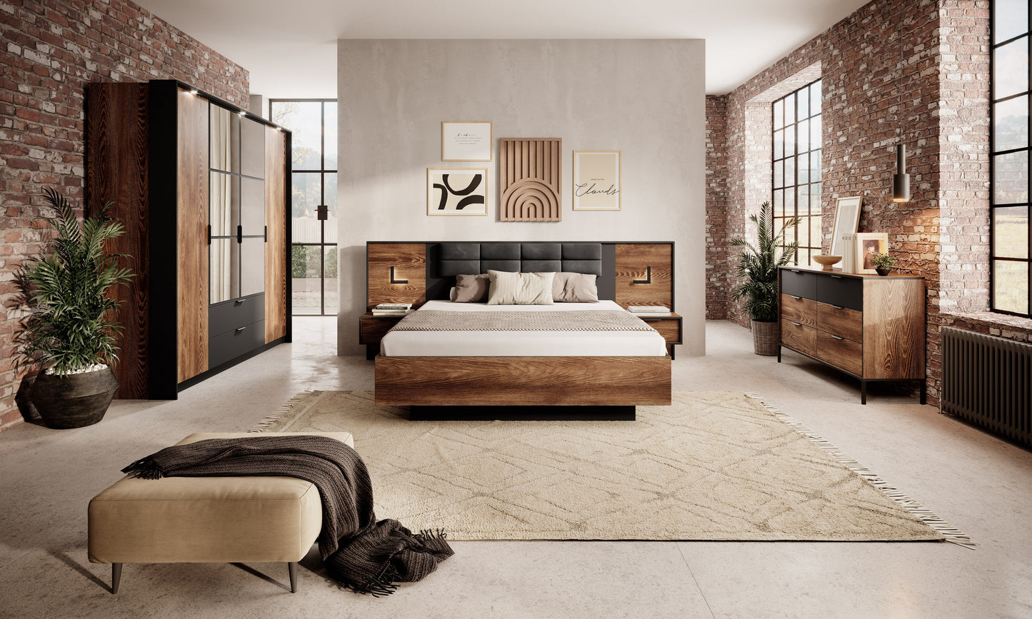 Wardrobe MILTON Oak Chestnut & Anthracite