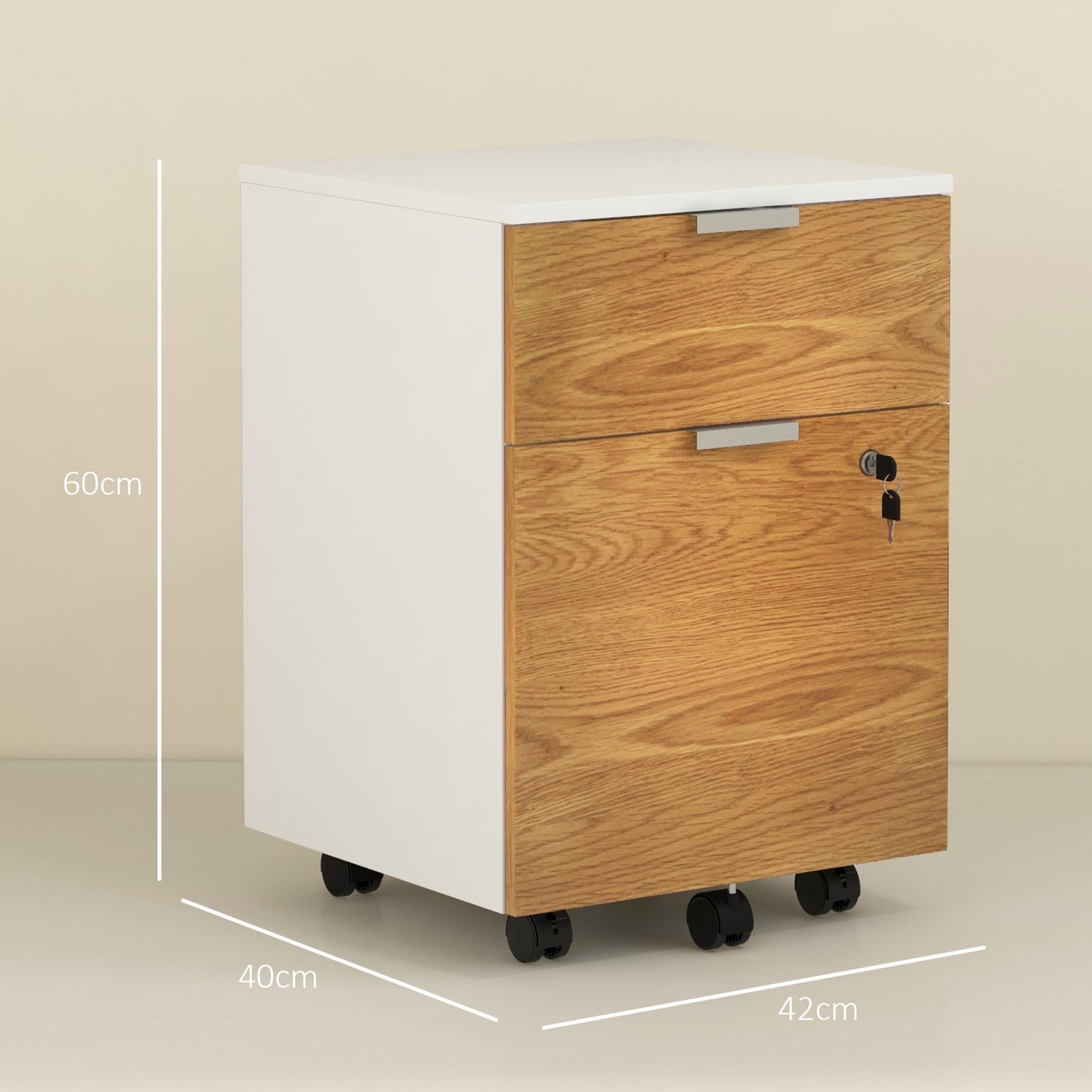 2 Drawer Filing Cabinet with Lock and Wheels, Mobile File Cabinet with Adjustable Hanging Bars for A4 and Letter, Under Desk Office