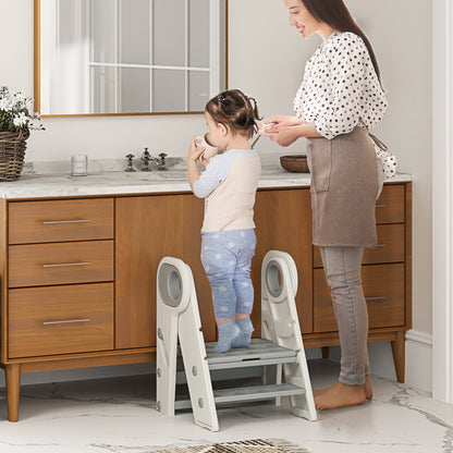 AIYAPLAY Foldable and Adjustable Kids Step Stool with Handle, Non-Slip, Grey