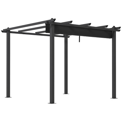 Outsunny 3 x 3(m) Aluminium Pergola with Retractable Roof, Garden Gazebo Canopy Sun Shade Shelter for Grill, Patio, Deck