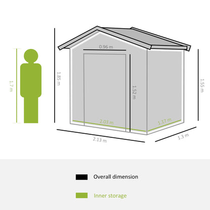 Outsunny 7ft x 4ft حديقة قابلة للقفل سقيفة كبيرة فناء مسقوف أداة تخزين معدنية بناء مؤسسة يلقي صندوق أثاث خارجي، أخضر