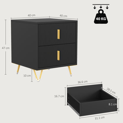 HOMCOM Elegant Fluted Bedside Table - Black/Gold-Tone