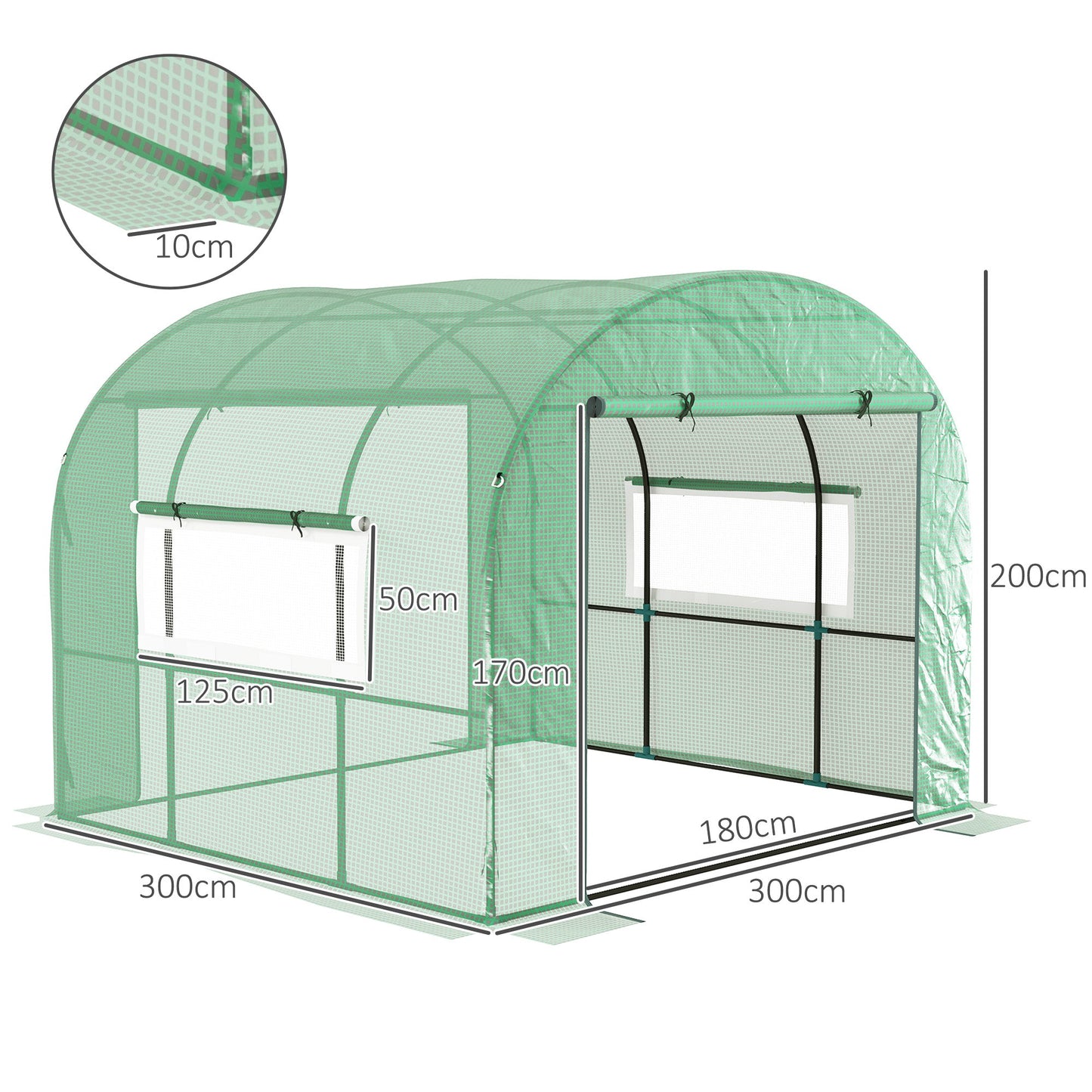 Outsunny 300 x 300cm Tunel foliowy typu walk-in - zielony