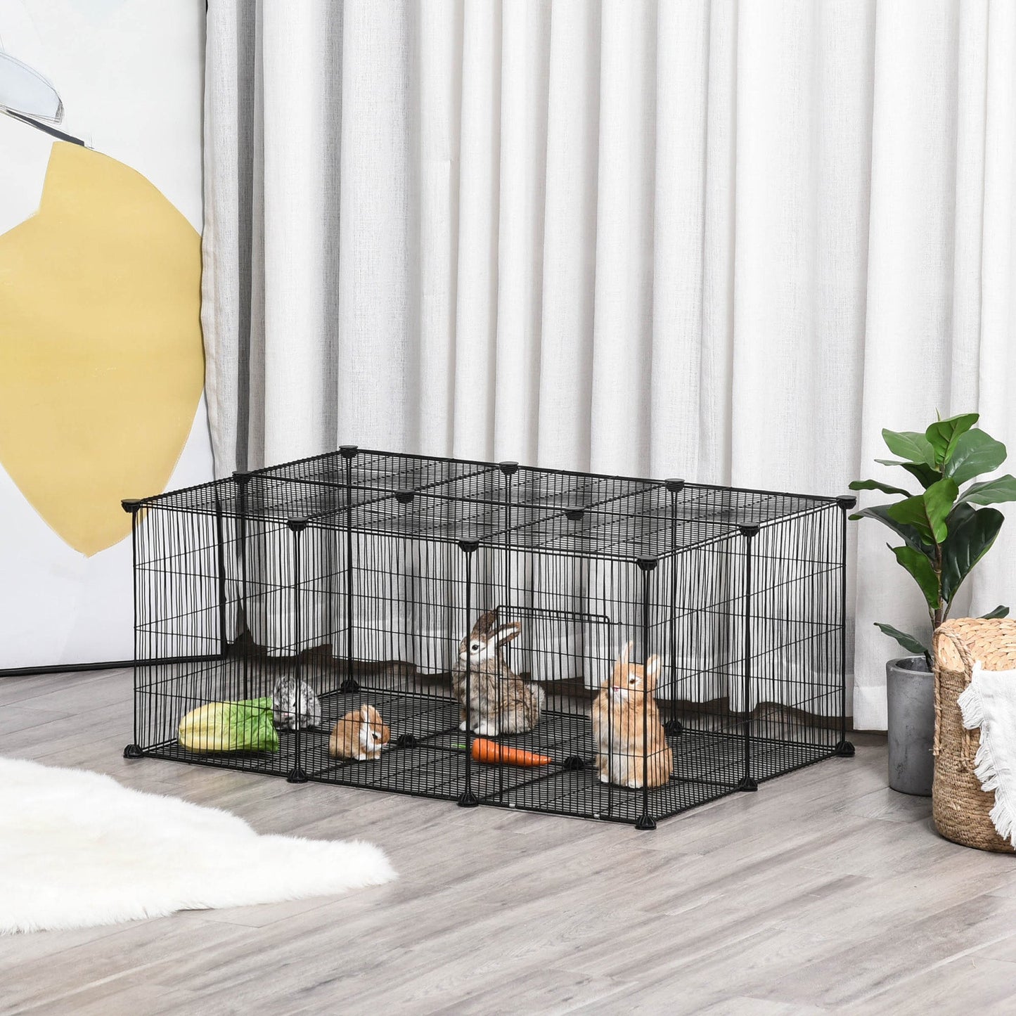 PawHut Pet Playpen DIY قفص الحيوانات الصغيرة سياج معدني مع باب، 22 قطعة، للأرنب شينشيلا القنفذ خنزير غينيا