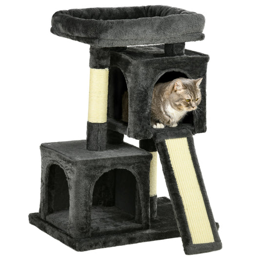 PawHut Cats 3-Tier Sisal Rope Leisure Tree رمادي داكن