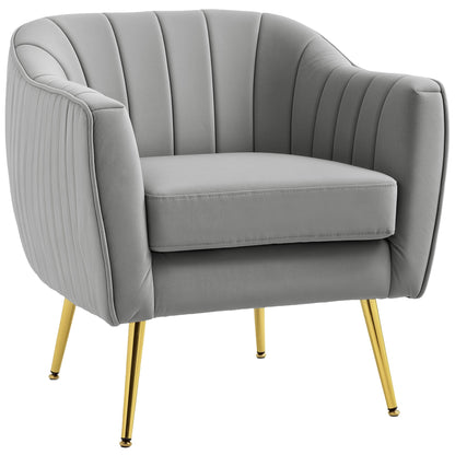 Fotel akcentowy HOMCOM Velvet-Feel Shell Back - szary