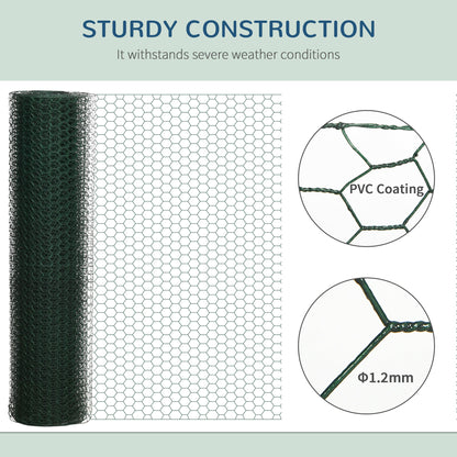 PawHut 1m x 25m Siatka druciana dla kurczaków, składana, powlekana PVC, spawana, ogrodzenie ogrodowe, rolowana siatka dla drobiu, dla królików, kaczek, gęsi - ciemnozielona