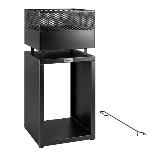 Outsunny Outdoor Fire Pit with Wood Storage Wood Burning Firepit with Mesh Sides 87 cm Black