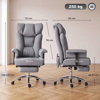 HOMCOM 250 kg Big and Tall Massage Office Chair with Heat, High Back, Height Adjustable Linen Executive Desk Chair, Grey