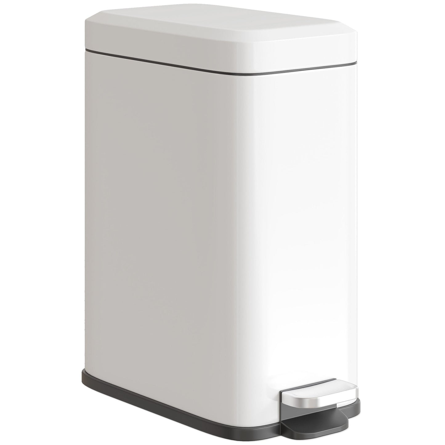 HOMCOM 5L Rectangular Compact Bin Steel Body Removable Bucket Quiet-Close Lid w/ Pedal Lid Rubbish Trash Can Home Office Bedroom Bathroom Living Room Garbage Tidy Clean White