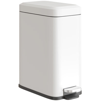 HOMCOM 5L Rectangular Compact Bin Steel Body Removable Bucket Quiet-Close Lid w/ Pedal Lid Rubbish Trash Can Home Office Bedroom Bathroom Living Room Garbage Tidy Clean White