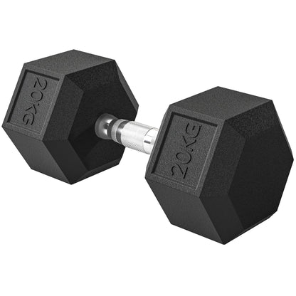 HOMCOM 20KG Single Rubber Hex Dumbbell Portable Hand Weights Dumbbell Home Gym