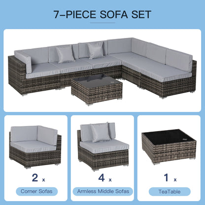 Outsunny 7 Piece Garden Rattan Furniture Set Patio Outdoor Sectional Wicker Weave Sofa Seat Coffee Table w/ Cushion and Pillow Buckle Structure