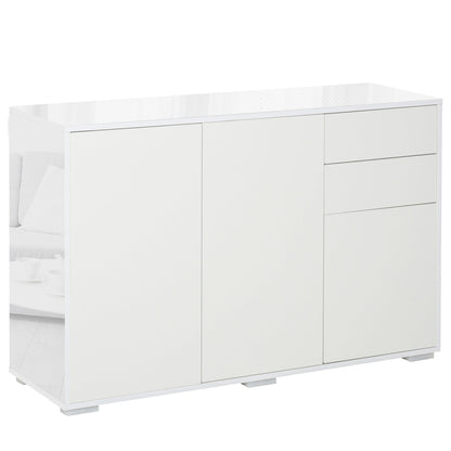 HOMCOM High Gloss Frame Sideboard, Side Cabinet, Push-Open Design with 2 Drawer for Living Room, Bedroom, White