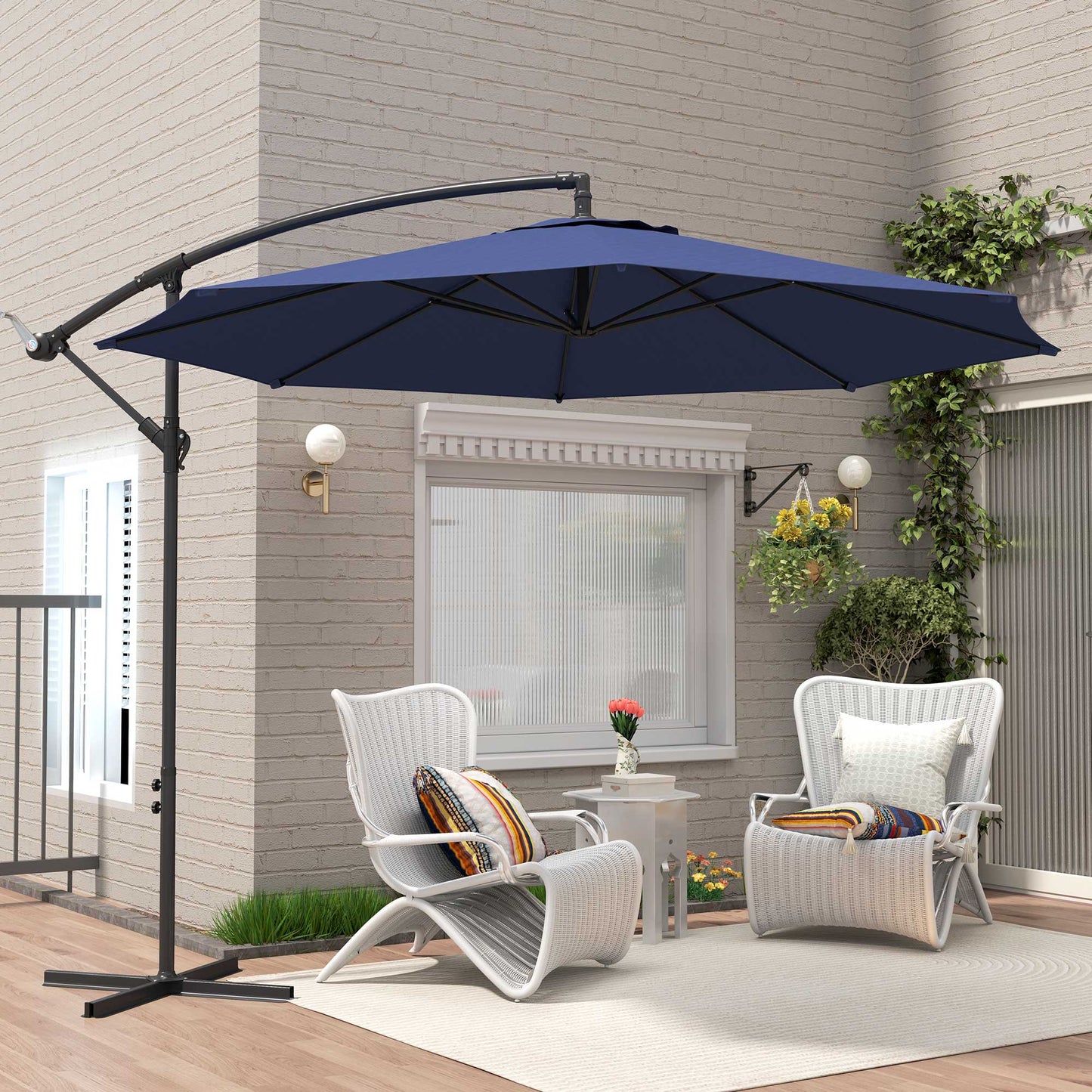 Outsunny 2,45 m parasol wysięgnikowy z podstawą krzyżową - niebieski