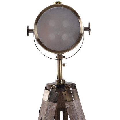 Vintage Tripod Floor Lamp Retro Style Industrial Photography Light Spotlight Antique Searchlight Wooden Base