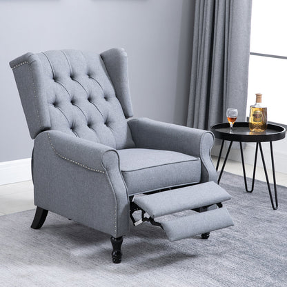 Retro Style Recliner Armchair for Living Room, Reclining Chair, Wingback Chair with Button Tufted Back and Footrest, Light Grey