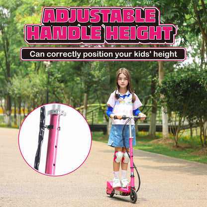 HOMCOM Folding Electric Kids Scooter Ride on Age 7-14, Pink