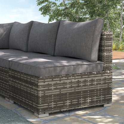 Outsunny Outdoor Garden Furniture Rattan Single Middle Sofa with Cushions for Backyard Porch Garden Poolside Deep Grey