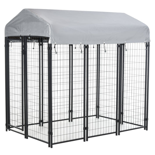 PawHut Outdoor Dog Kennel, Metal Dog Run, with Canopy, 183 x 121 x 183cm