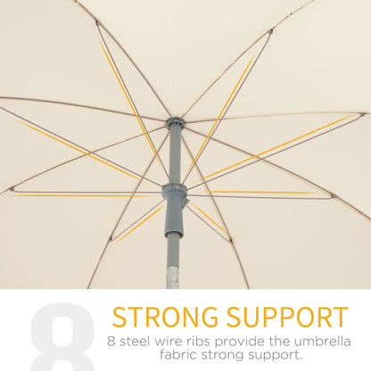 Outsunny 2.2m Beach Umbrella, Portable Parasol with Tilting Function, Outdoor Sunshade Shelter with 8 Ribs, Cream White