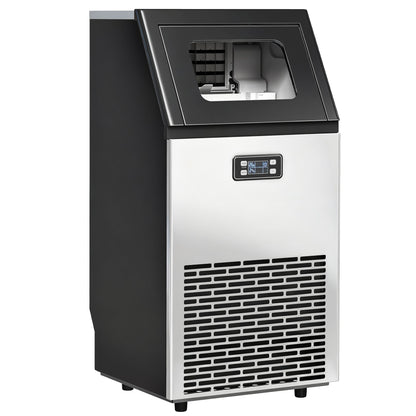 HOMCOM Commercial Ice Maker Machine, Freestanding Stainless Steel Ice Machine with Self-Cleaning, LCD Display, 45kg/24 Hours and 11kg Storage for Home, Office, Bar, Restaurant