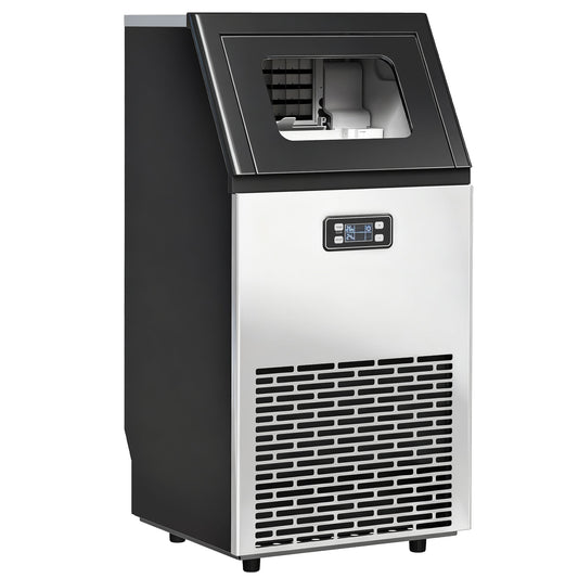 HOMCOM Commercial Ice Maker Machine, Freestanding Stainless Steel Ice Machine with Self-Cleaning, LCD Display, 45kg/24 Hours and 11kg Storage for Home, Office, Bar, Restaurant