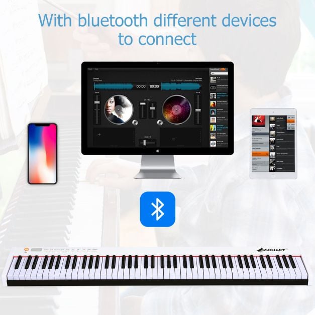 Portable Electronic Keyboard with Full-Size Weighted Keys-White