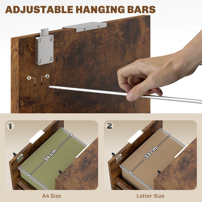 HOMCOM Two-Drawer Lockable Filing Cabinet - Black and Rustic Brown