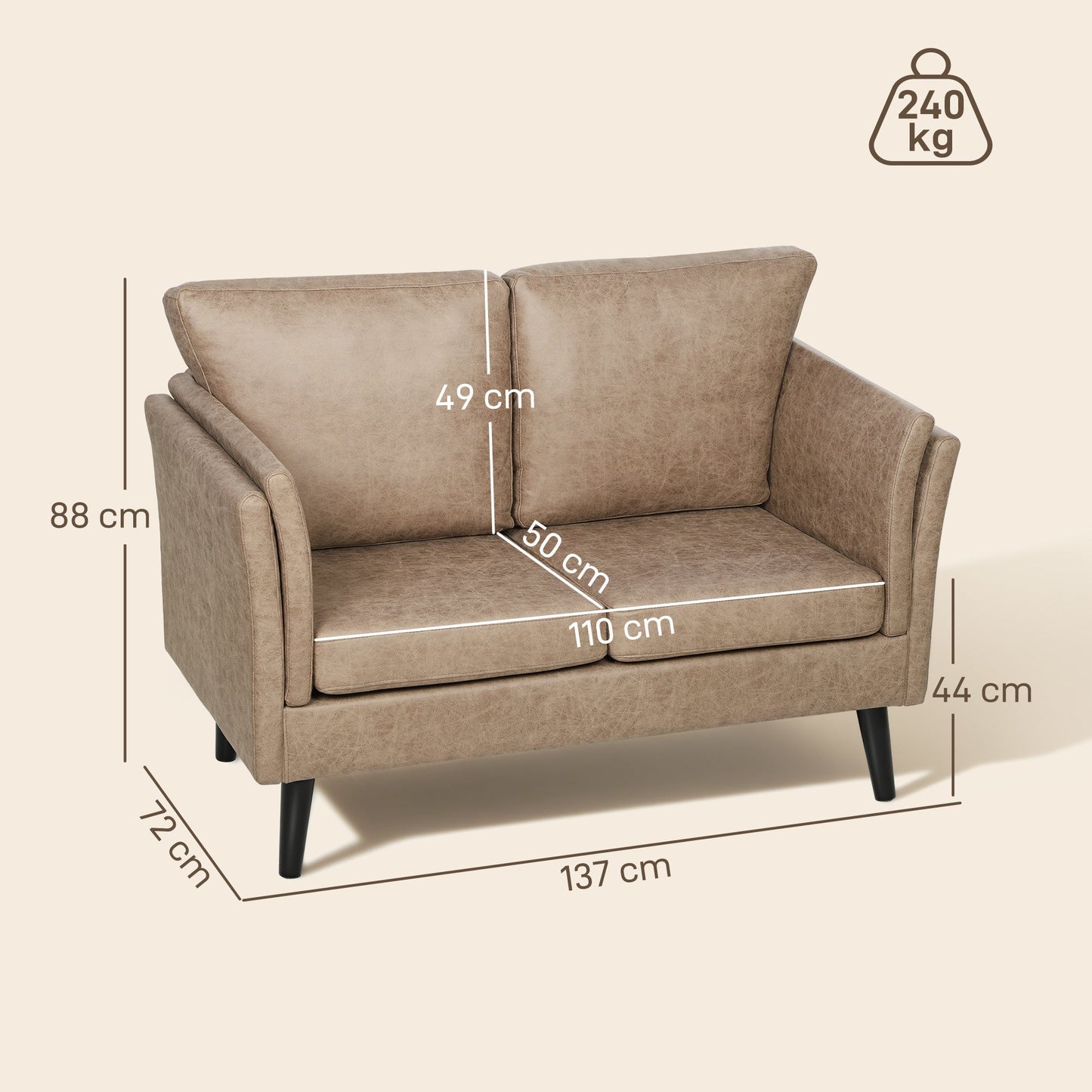 HOMCOM Two-Seater Leathaire Sofa - Light Brown
