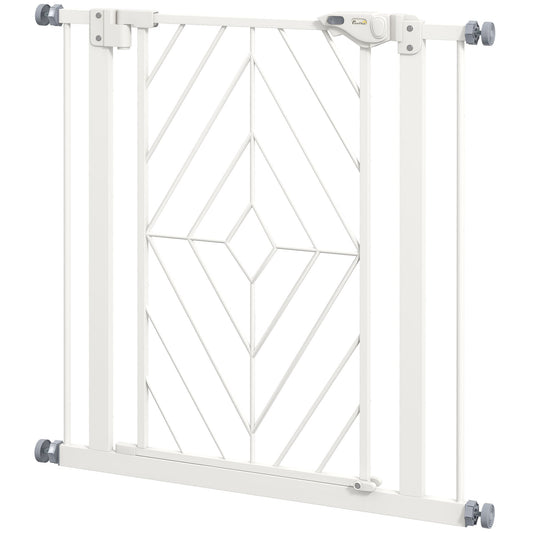 PawHut Pressure Fit Stair Gate, Dog Gate, with Auto Closing Door, Double Locking, Easy Installation, Openings 74-80cm - White