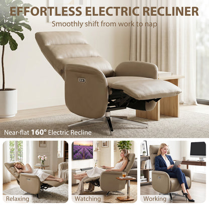 HOMCOM Power Recliner Chair, Swivel Electric Reclining Chair with Type C+USB, Recliner Armchair with Footrest, Brown