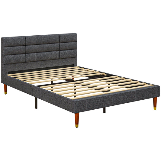 HOMCOM Upholstered Double Bed Frame 136W x 196D x 87Hcm with Slats - Grey