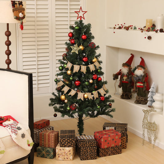 HOMCOM 5ft Pre-Lit and Decorated Christmas Tree