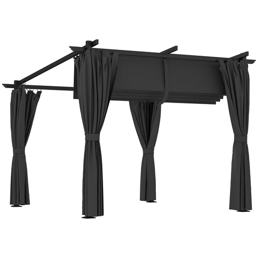 Outsunny 3 x 3 m Rozsuwana pergola dachowa z zasłonami - ciemnoszara