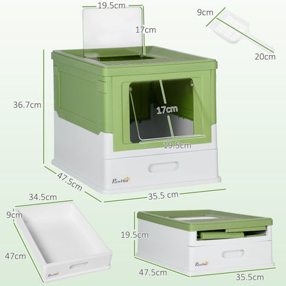 PawHut Hooded Cat Litter Box, Portable Pet Toilet, with Scoop, Front Entry - Light Green