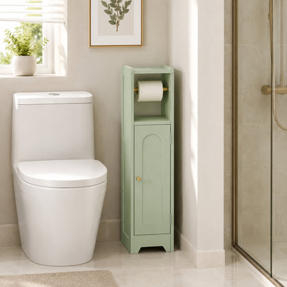 HOMCOM Small Bathroom Storage Cabinet with Toilet Roll Holder - Light Green