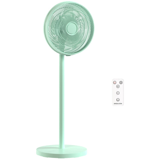 HOMCOM 40 cm Standing Fan, Cooling Floor Fan with 80Â° Oscillating, Adjustable Tilt and Height, 4 Speed, Remote Control, Green