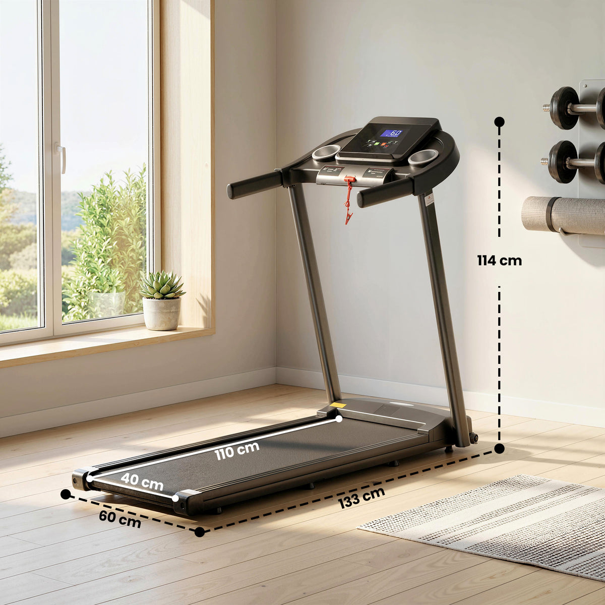 HOMCOM Treadmill Electric Motorised Running Machine With Clear LED display and Safe Protect Design, Black