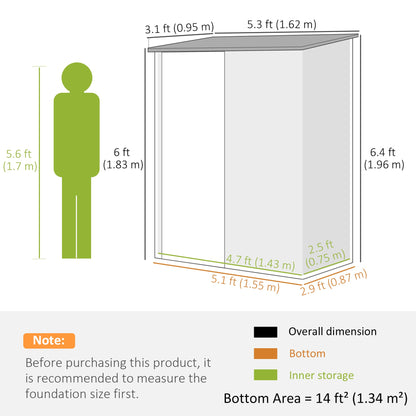 حظيرة تخزين خارجية من Outsunny، حظيرة تخزين معدنية للحديقة مع باب واحد للحديقة والفناء، 5.3 قدم × 3.1 قدم، باللون الأخضر