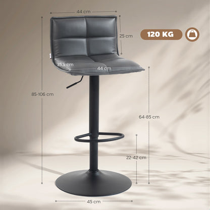 HOMCOM Set of Two Modern Faux Leather Bar Stools - Dark Grey