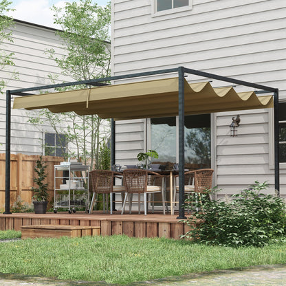 Outsunny 3x2m Metal Pergola with Retractable Roof, Garden Gazebo Canopy Shelter for Outdoor, Patio, Khaki