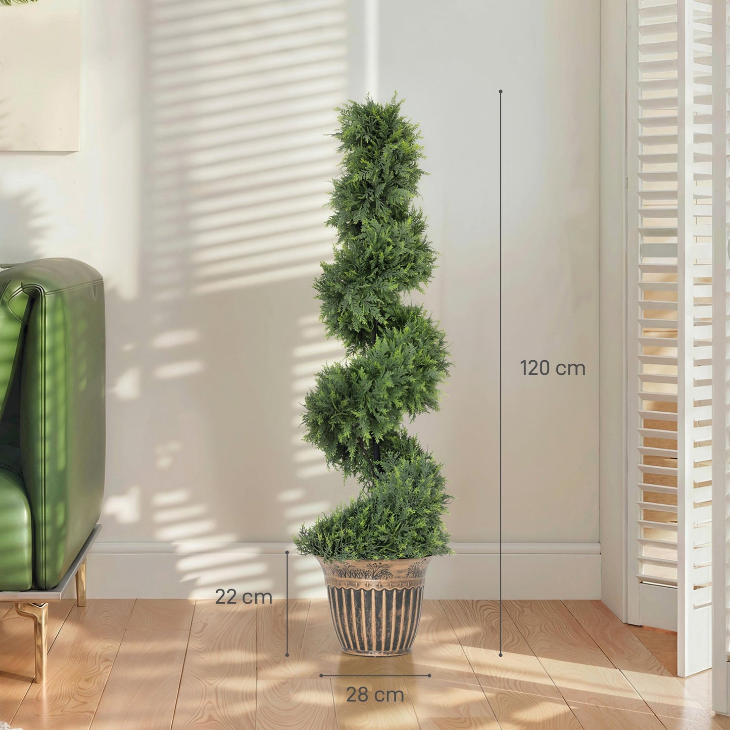 HOMCOM Set of 2 Artificial Plants, Topiary Spiral Cypressd Trees with Pot, for Home Indoor Outdoor Decor, 120cm
