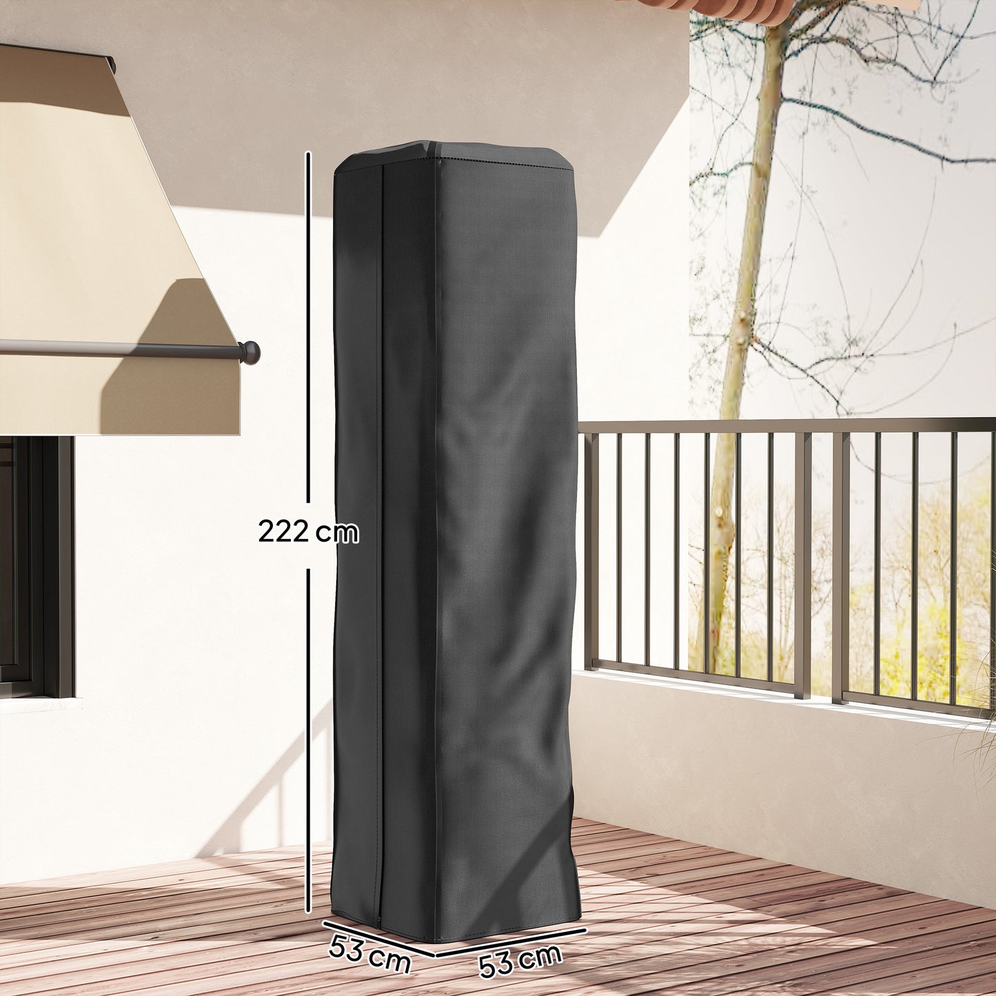 Outsunny Heavy Duty Gas Pyramid Patio Heater Cover, Full Length Outdoor Heater Cover Protector, UPF 30+ Oxford Fabric with Zipper, Black