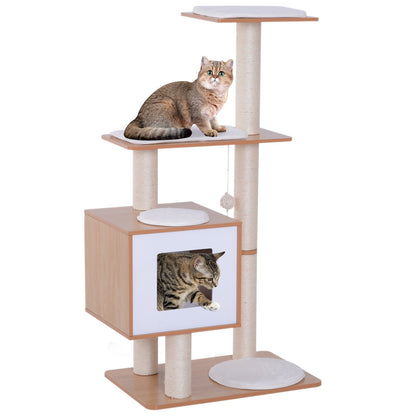 PawHut Cat Tree for Indoor Cats Scratching Post Kitten House Condo Activity Center w/ Cushion Hanging Toy Multi-level