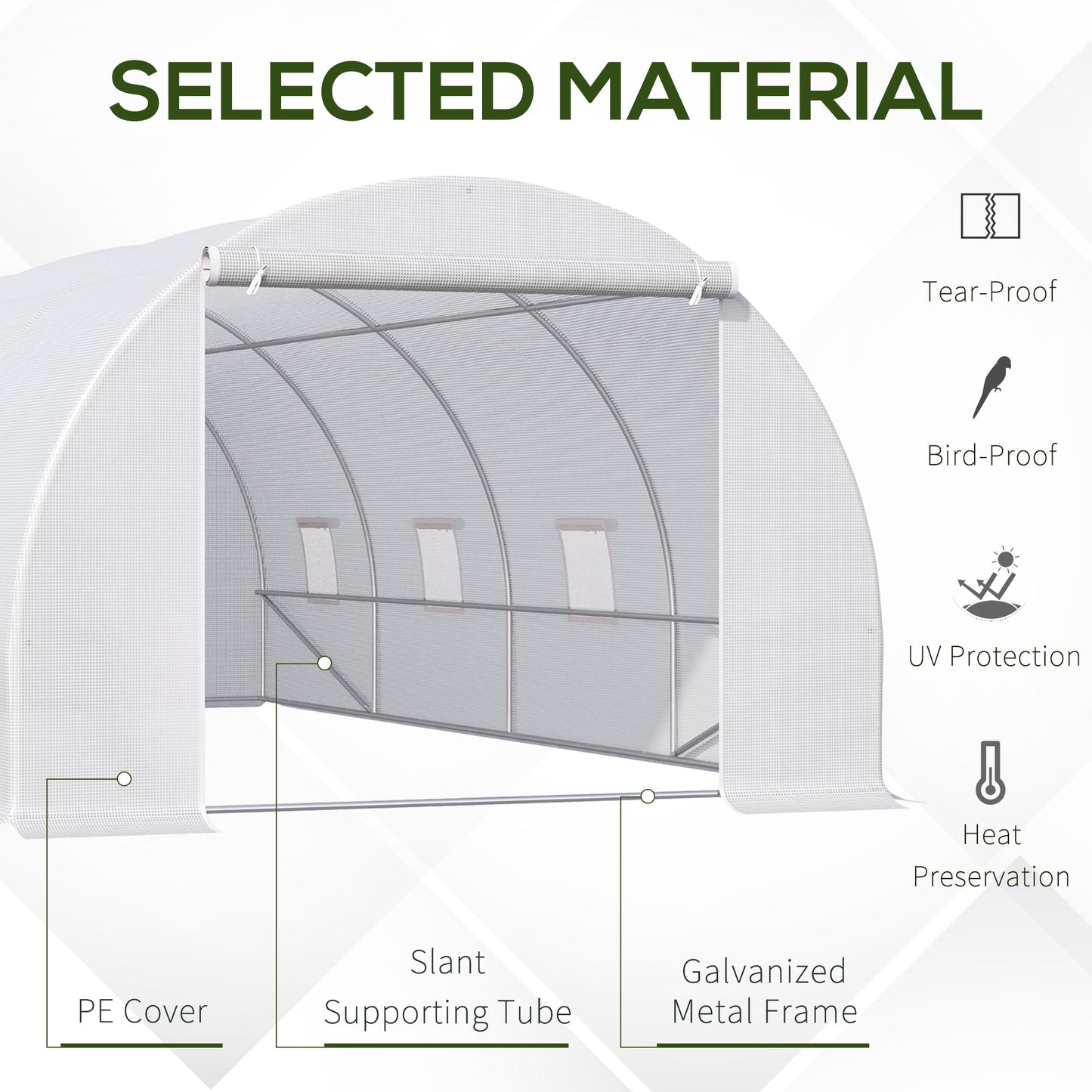 Outsunny 6 x 3 x 2 m Large Walk-In Greenhouse Garden Polytunnel Greenhouse with Metal Frame, Zippered Door and Roll Up Windows, White