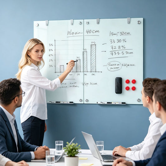 Magnetic Glass Board 24" x 36" with Markers and Cleaning Cloth for Wall-White