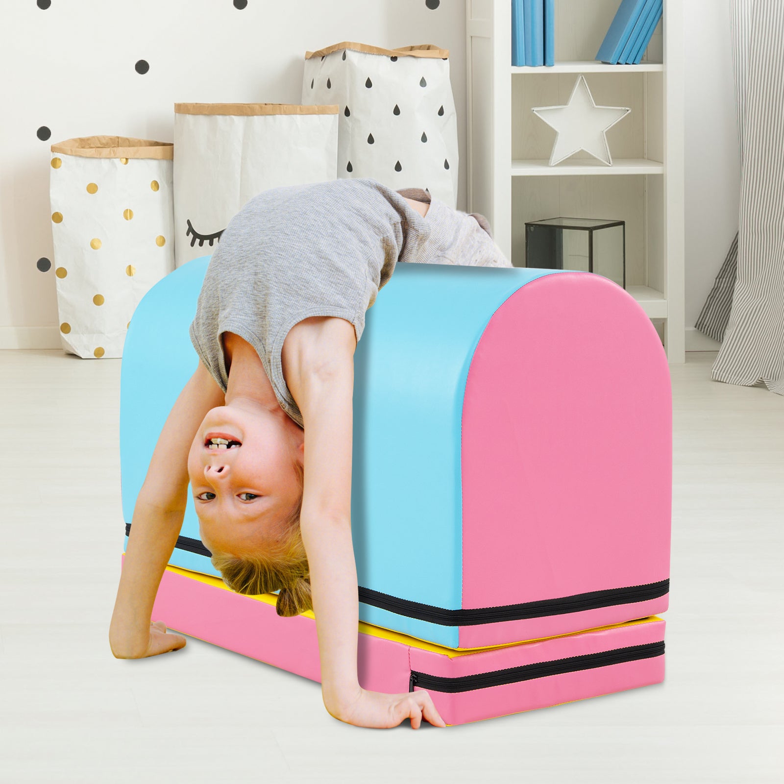 Mailbox Tumbling Mat with Detachable Mat and Carrying Handle-Multicolor