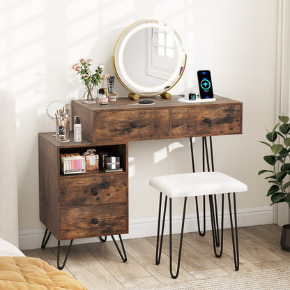 Makeup Vanity Desk with Rotatable Mirror and 4 Pull-out Drawers-Rustic Brown
