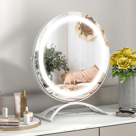 Makeup Vanity Mirror with Lights and Touch Screen with 360-Degree Rotation-White